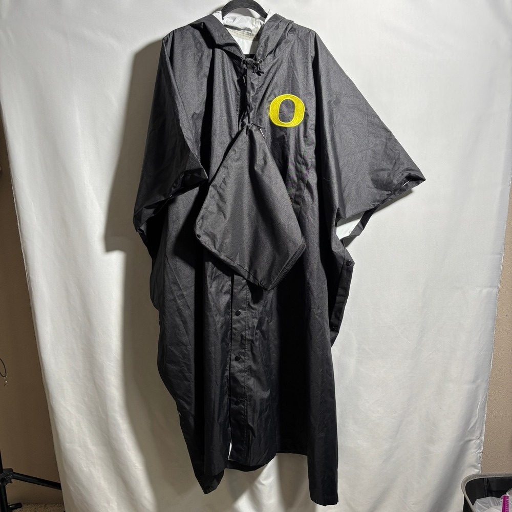 Oregon Ducks Black Hooded‎ Rain Poncho w Carry Case U of O Fan Gift